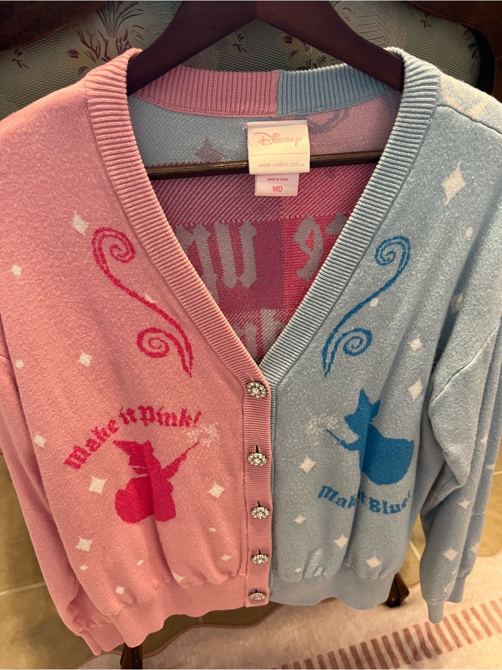 Disney Colorblock Make it Pink and Make it Blue Women's Cardigan Sweater